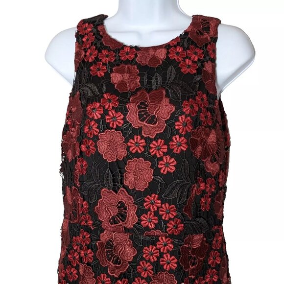 FOREST LILY LACE RED & BLACK dress Sz 8 COLORFUL ROSES & PUPPIES LACE *STUNNING* - Picture 2 of 13